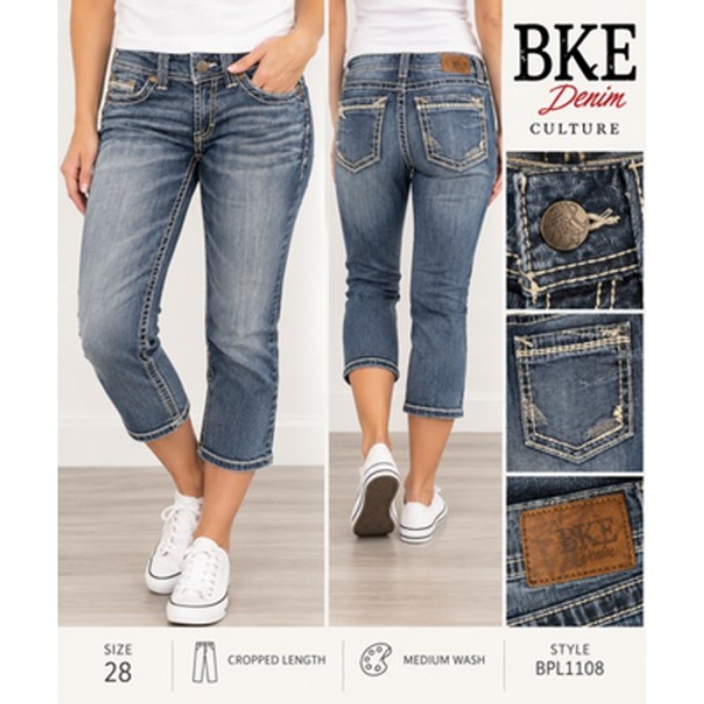 BKE Culture Jeans Womens 28 Crop Capri BPL1108 Thick Stitch Western Y2K Blue